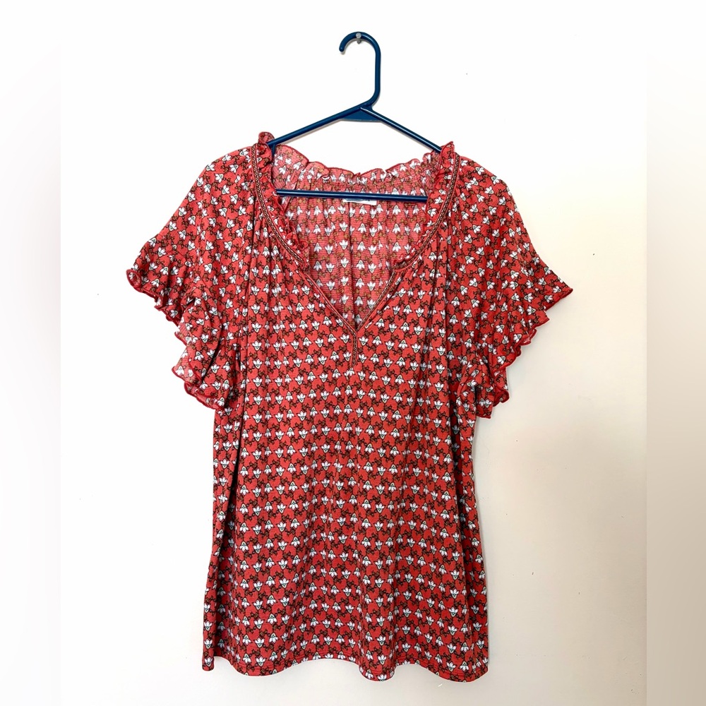 Max Studio Scarlet Floral Ruffle Blouse